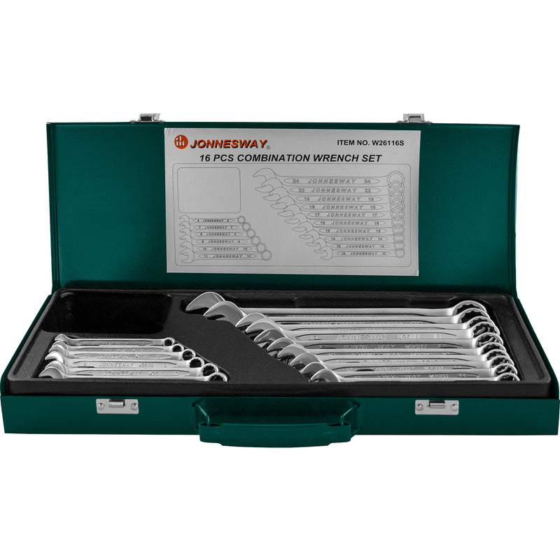 16 Piece Combination Wrench Set, 6-24 mm W26116S Jonnesway Tools