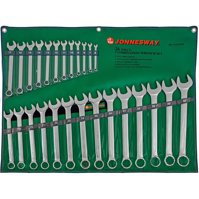26 Piece German Type Combination Wrench Set, 6-32 mm W26126S Jonnesway Tools